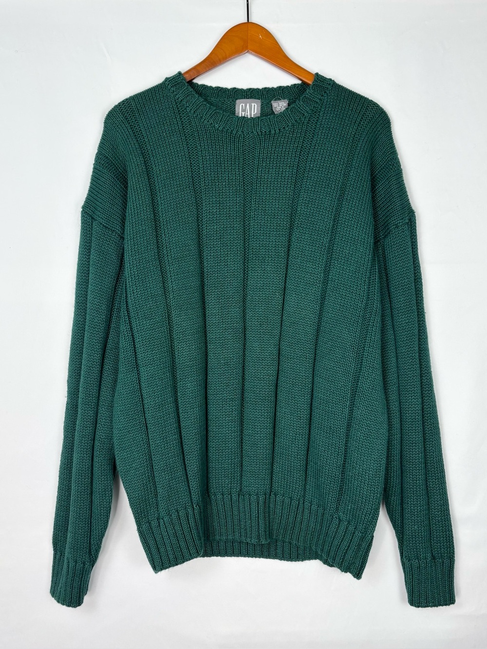 Vintage 90s Gap Ramie X Cotton Knit Sweater Green Size XL Ribbed Chunky